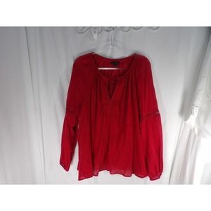 Lane Bryant Womens Red Long Sleeve V Neck Pullover Blouse Top Size 14/16